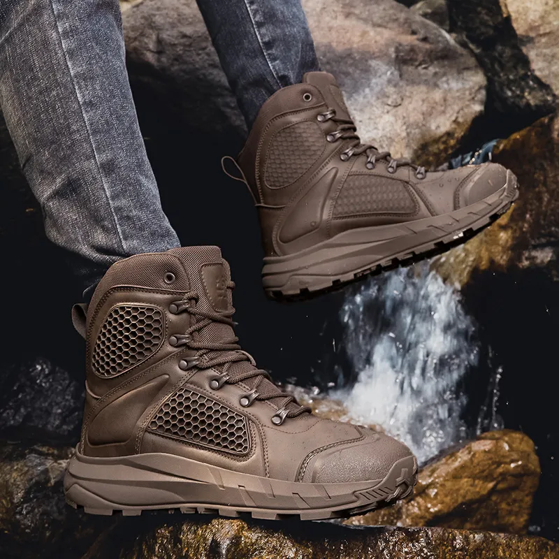 TELENT Slip Resistant Coverage High Top Hiking Shoes Men's Coffee-1