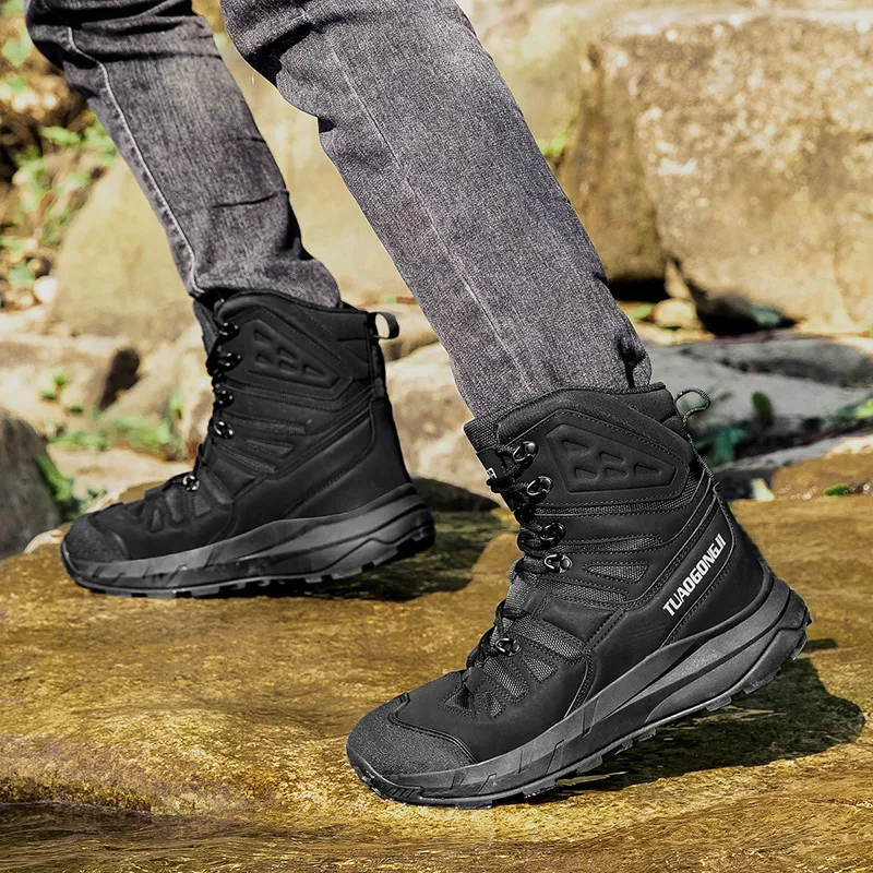 TELENT Coverage Slip Resistant High Top Hiking Shoes Men's Black-6