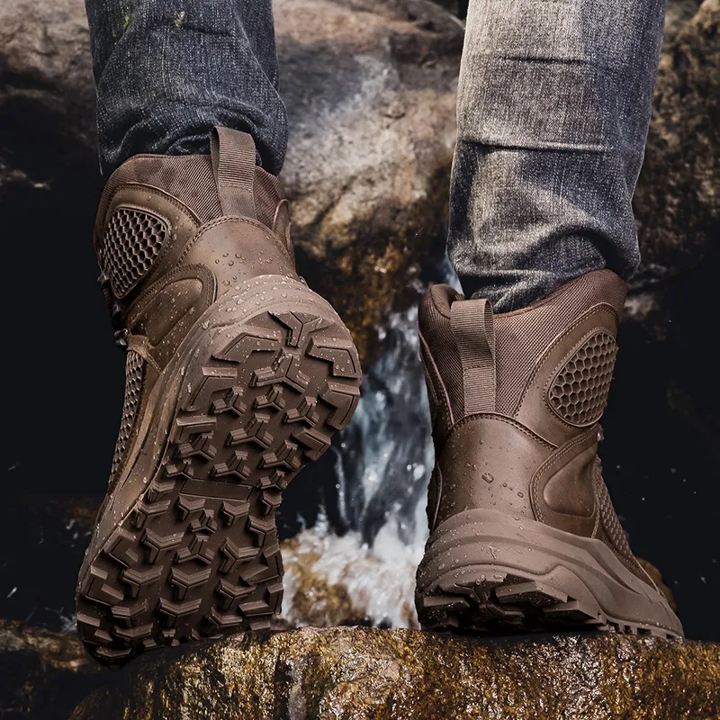 TELENT Slip Resistant Coverage High Top Hiking Shoes Men's Coffee-4