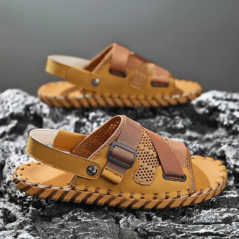 TELENT Beach Sandals Men Milk Tea Light Gray Wheat-11