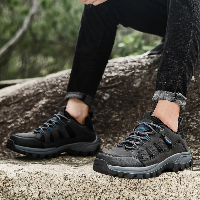 TELENT Slip Resistant Coverage With Impact Resistance Low Top Mountaineering & Hiking Shoes Men's Black Gray-5