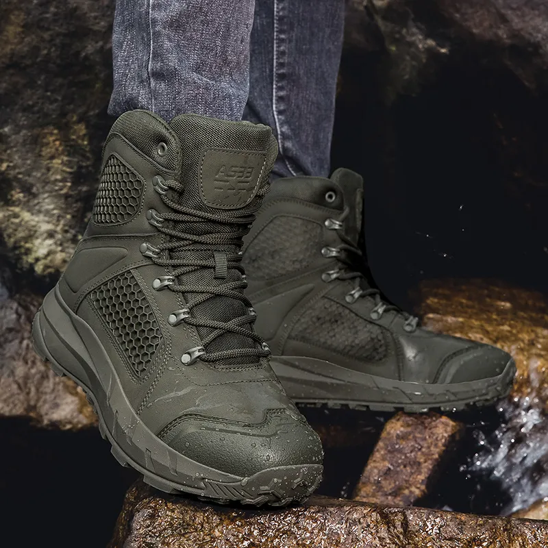 TELENT Slip Resistant Coverage High Top Hiking Shoes Men's Army Green-5