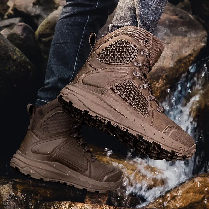 TELENT Slip Resistant Coverage High Top Hiking Shoes Men's Coffee-3