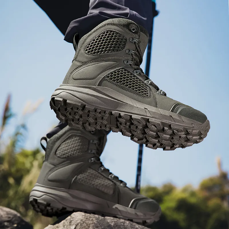 TELENT Slip Resistant Coverage High Top Hiking Shoes Men's Army Green-3