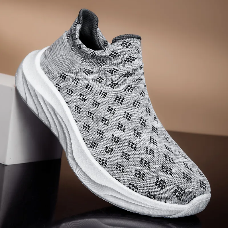 TELENT Non slip Lightweight Low Top Casual Shoes Men's White Gray-3