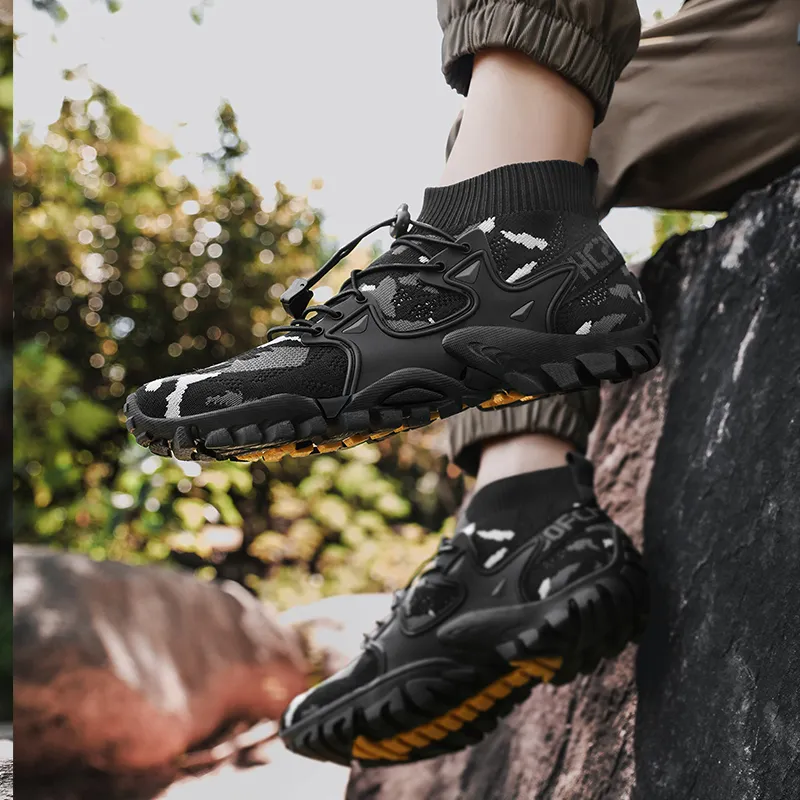 TELENT Coverage Slip Resistant Lightweight Low Top Hiking Shoes Men's Camouflage Black-5