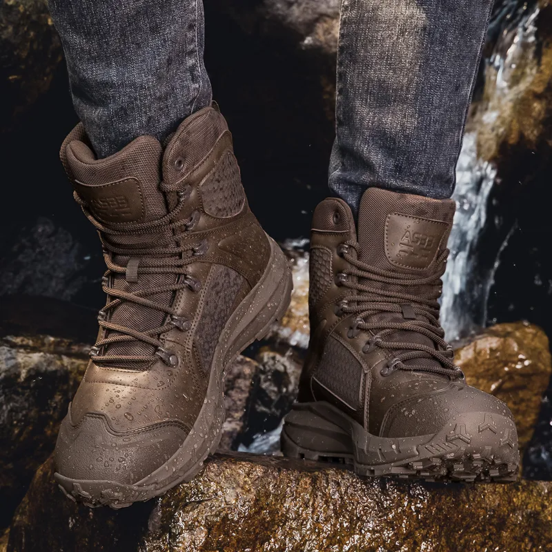 TELENT Slip Resistant Coverage High Top Hiking Shoes Men's Coffee-2
