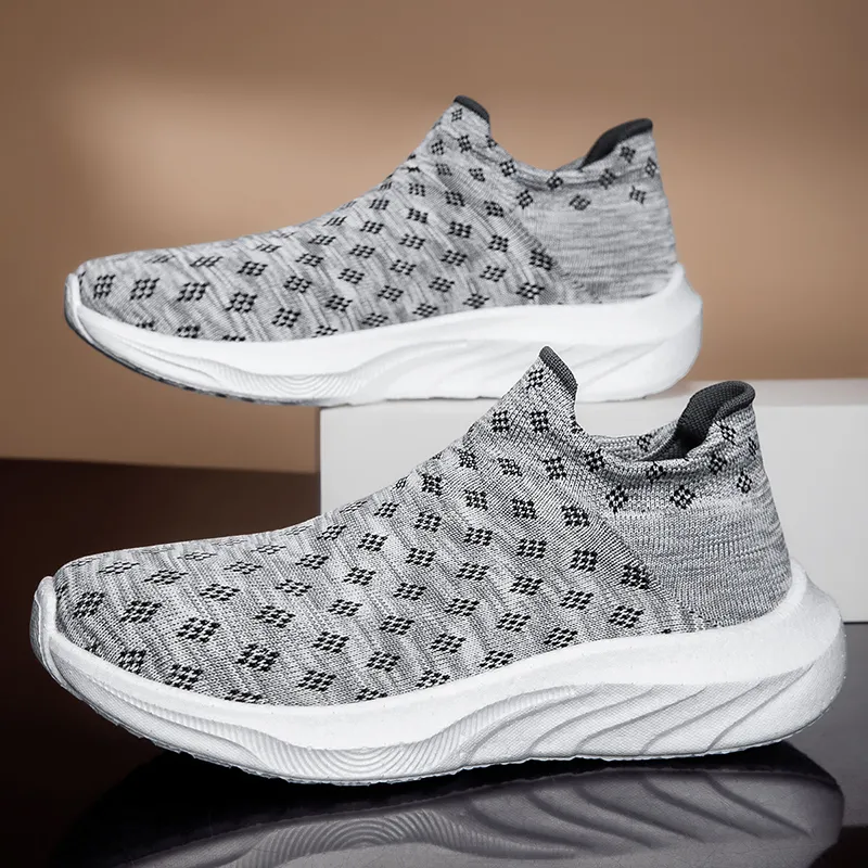 TELENT Non slip Lightweight Low Top Casual Shoes Men's White Gray-2