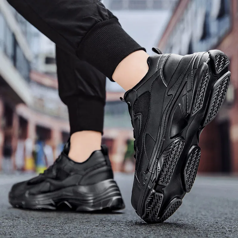 TELENT Slip Resistant, Abrasion Resistant, Waterproof Low Top Chunky Sneakers Men's All Black-1