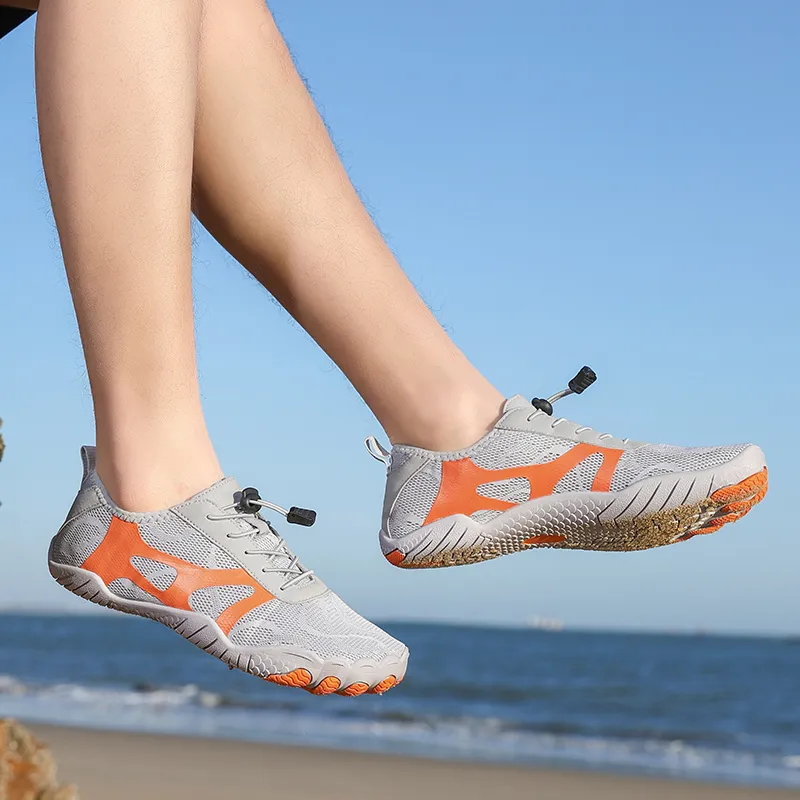 TELENT Odor Resistant Quick Dry Lightweight River Trekking Shoes Unisex Gray Orange-2