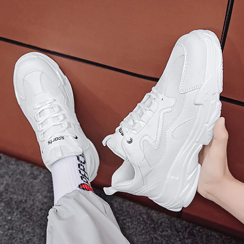 TELENT Slip Resistant, Abrasion Resistant, Waterproof Low Top Chunky Sneakers Men's All White-3