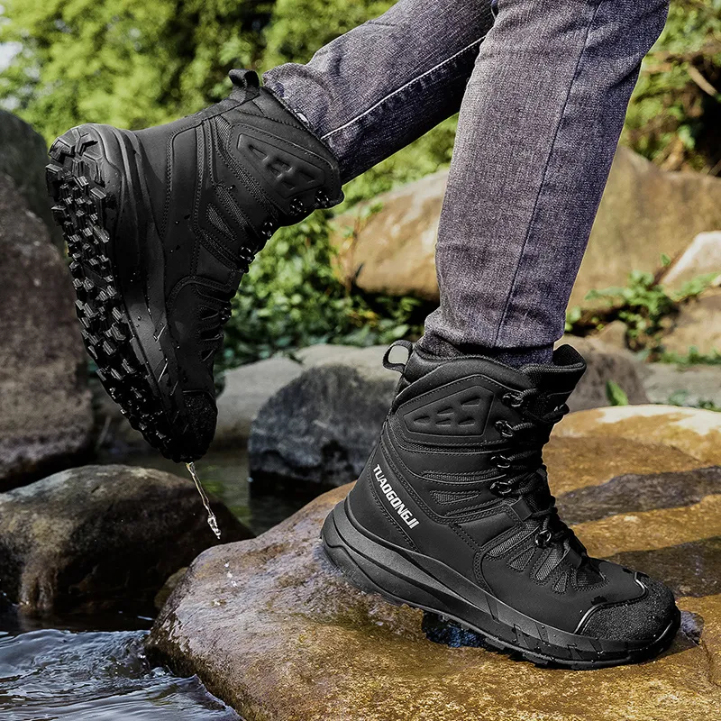 TELENT Coverage Slip Resistant High Top Hiking Shoes Men's Black-4