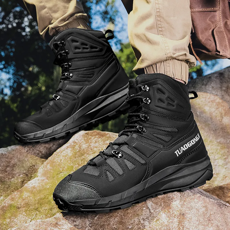 TELENT Coverage Slip Resistant High Top Hiking Shoes Men's Black-3