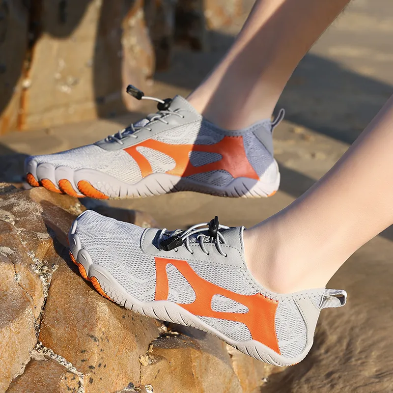 TELENT Odor Resistant Quick Dry Lightweight River Trekking Shoes Unisex Gray Orange-5