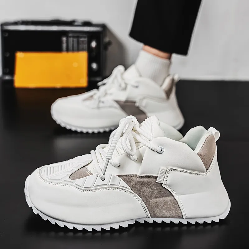 TELENT Slip Resistant, Abrasion Resistant, Waterproof Low Top Chunky Sneakers Men's White-3