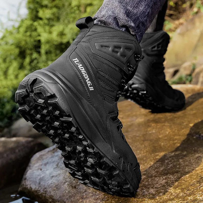 TELENT Coverage Slip Resistant High Top Hiking Shoes Men's Black-5