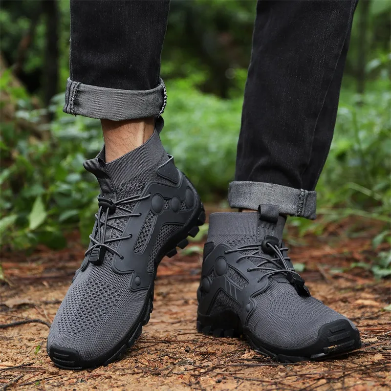 TELENT Slip Resistant Coverage High Top Hiking Shoes Men's Gray-2