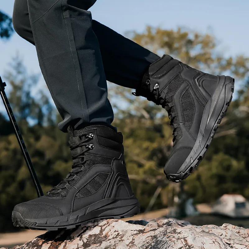 TELENT Coverage Cushioning High Top Hiking Shoes Men's Black-3