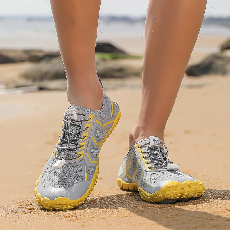 TELENT Odor Resistant Quick Dry Lightweight River Trekking Shoes Unisex Gray Yellow-5