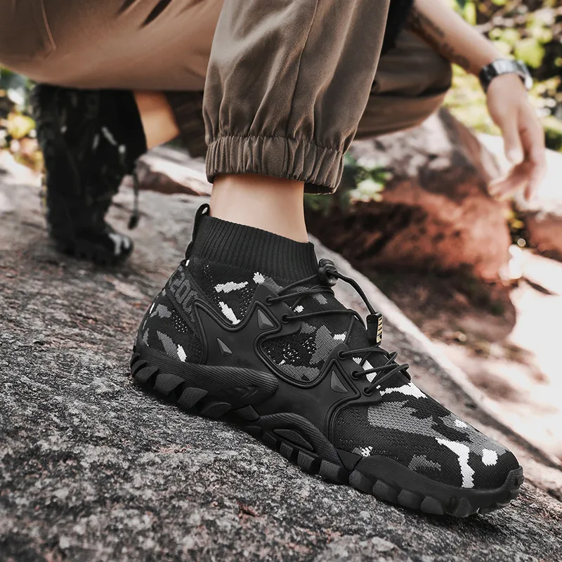 TELENT Coverage Slip Resistant Lightweight Low Top Hiking Shoes Men's Camouflage Black-4