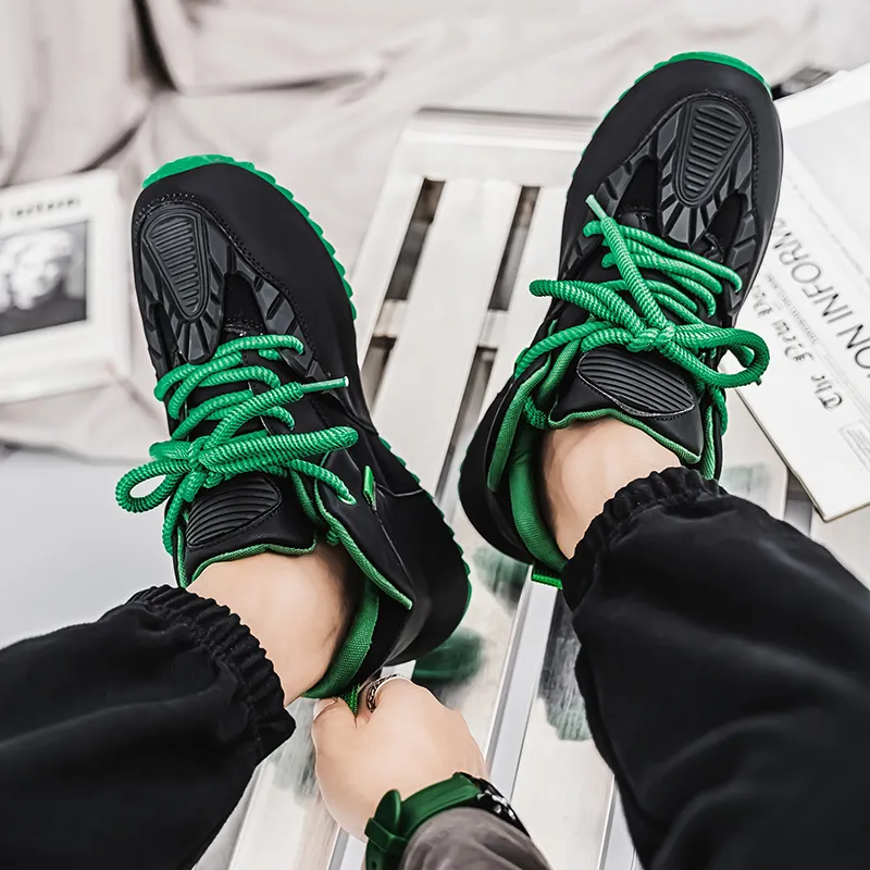 TELENT Slip Resistant Waterproof Coverage Low Top Chunky Sneakers Men's Green Black-3