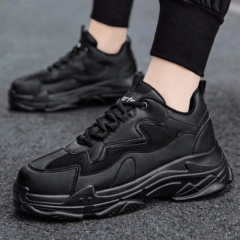 TELENT Slip Resistant, Abrasion Resistant, Waterproof Low Top Chunky Sneakers Men's All Black-2