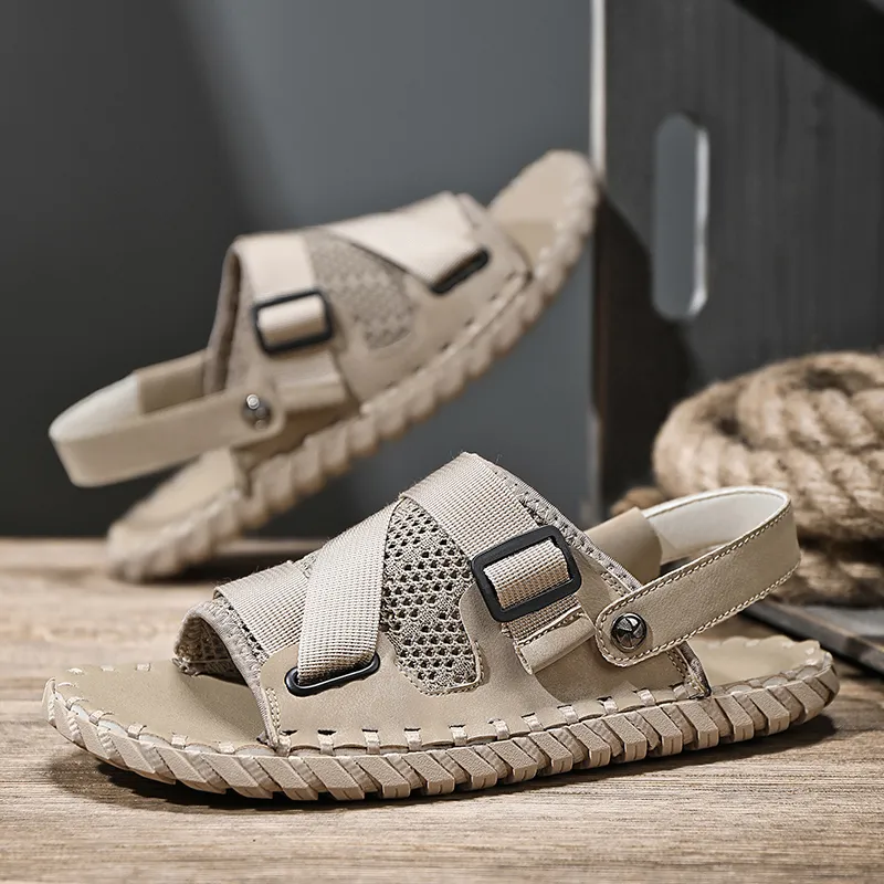 TELENT Beach Sandals Men Milk Tea Light Gray Wheat-3
