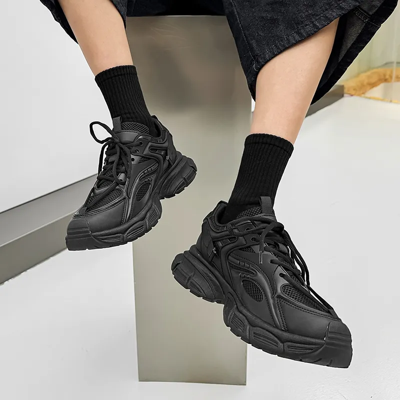 TELENT Abrasion Resistant And Waterproof Coverage Low Top Chunky Sneakers Men's Black-2
