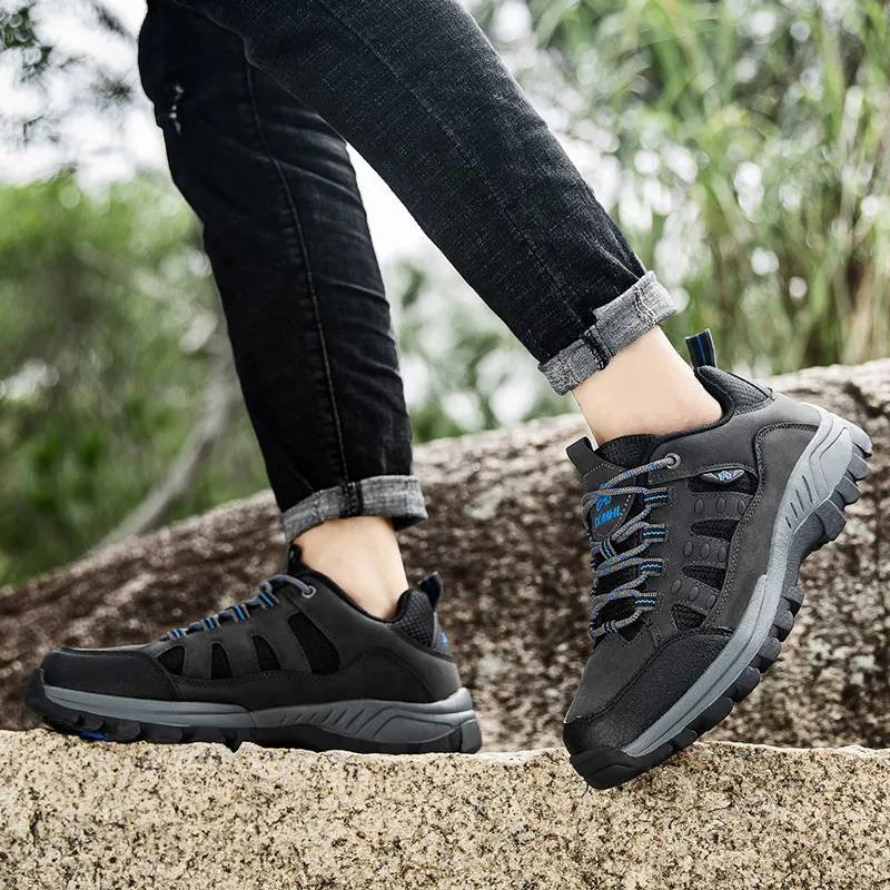TELENT Slip Resistant Coverage With Impact Resistance Low Top Mountaineering & Hiking Shoes Men's Black Gray-6