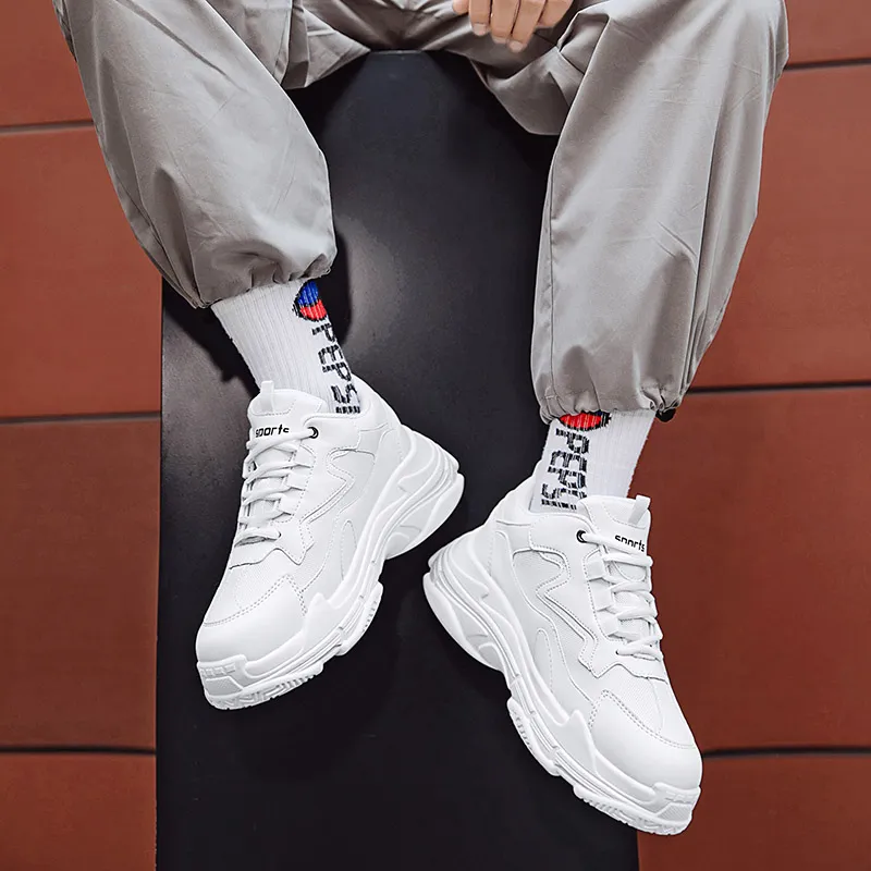 TELENT Slip Resistant, Abrasion Resistant, Waterproof Low Top Chunky Sneakers Men's All White-1
