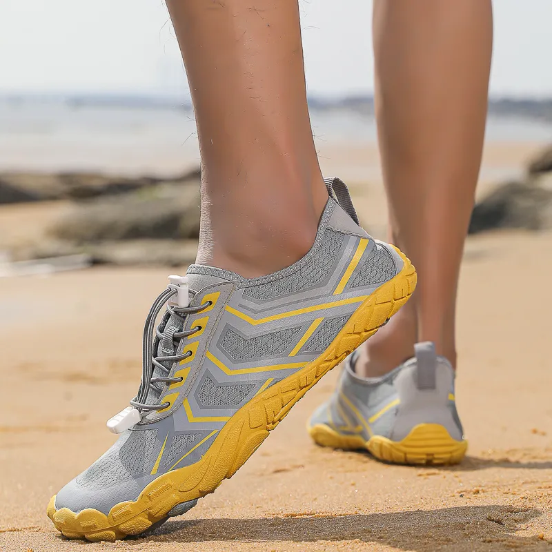 TELENT Odor Resistant Quick Dry Lightweight River Trekking Shoes Unisex Gray Yellow-4