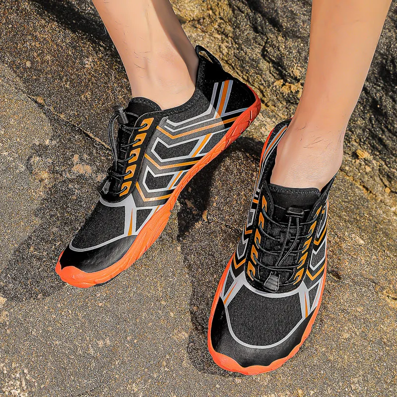 TELENT Odor Resistant Quick Dry Lightweight River Trekking Shoes Unisex Black Orange-4