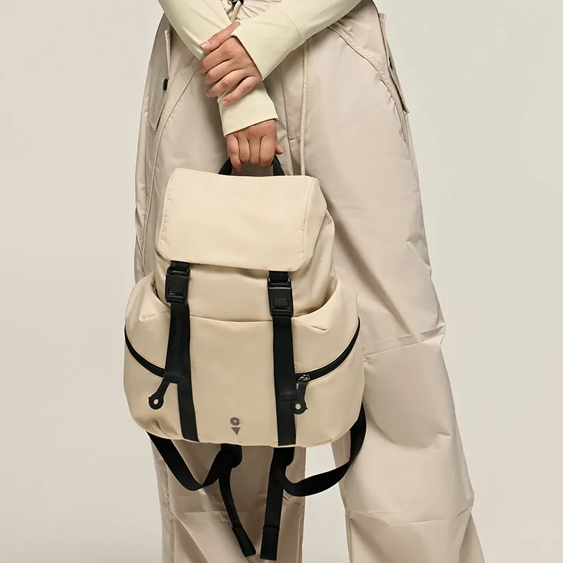 Venque Fabric Backpack Medium Size Unisex Black/Beige/Gray Green-2