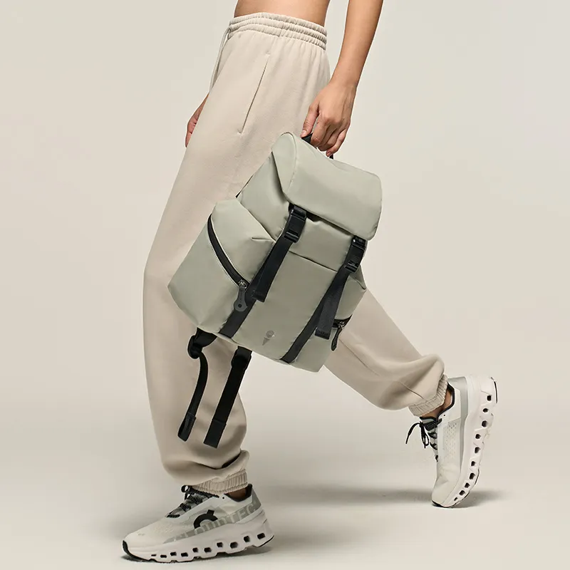 Venque Fabric Backpack Medium Size Unisex Black/Beige/Gray Green-8