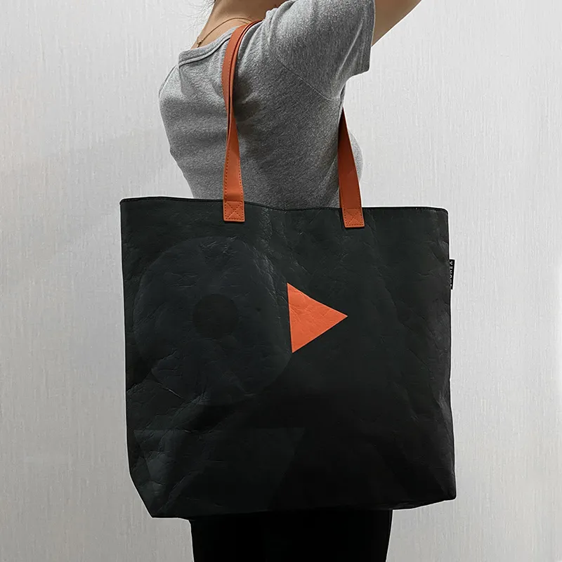 Venque Polyethylene Minimalist Style Tote DuPont Paper Bag Unisex Black-2