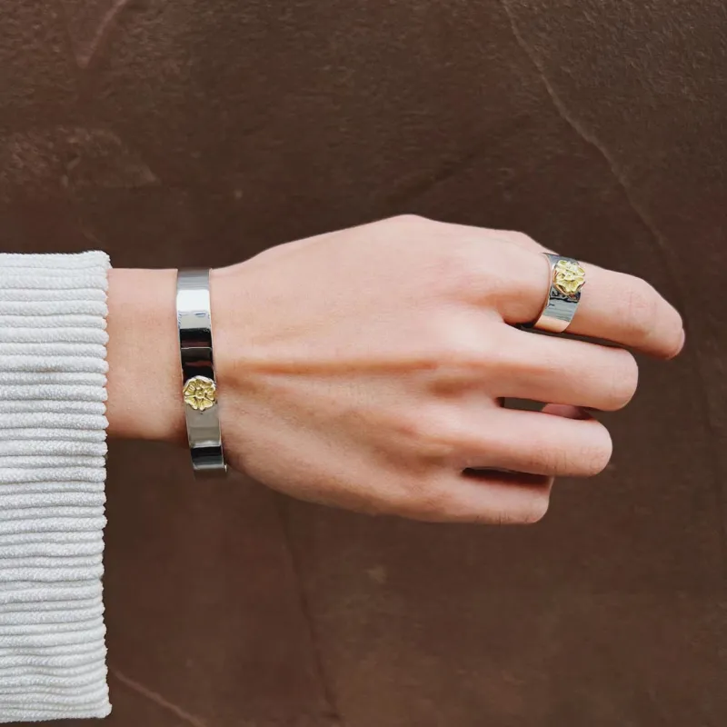GOD SUNS 950 Silver 18K Gold Rings Unisex-9