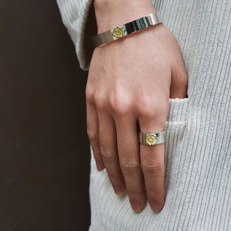 GOD SUNS 950 Silver 18K Gold Rings Unisex-4