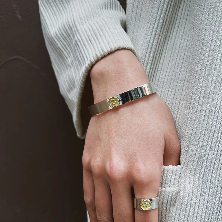 GOD SUNS Pure Silver With Rose Gold Accent Silver Bangle Unisex-3