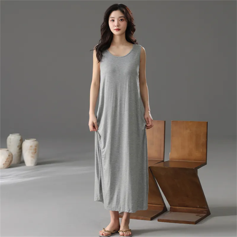 Cotton Shopping Nightgown Women's Gray-4