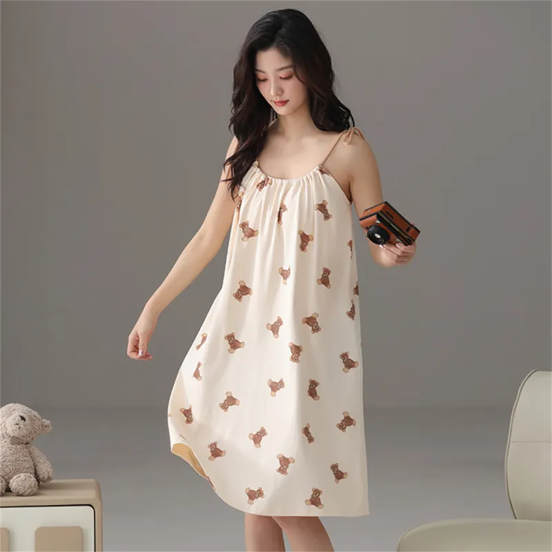 Cotton Shopping Nightgown Women's Apricot-6