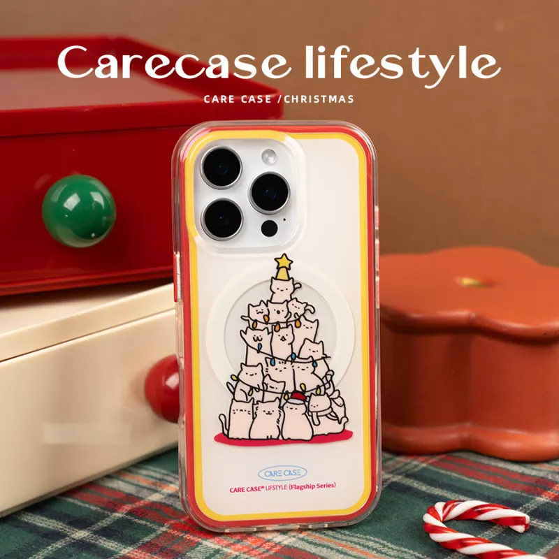 CARECASE TPU Material Christmas Tree Kitten 2 in 1 Magnetic Phone Case Compatible With Apple IPhone 16 15 14 Pro Max-1