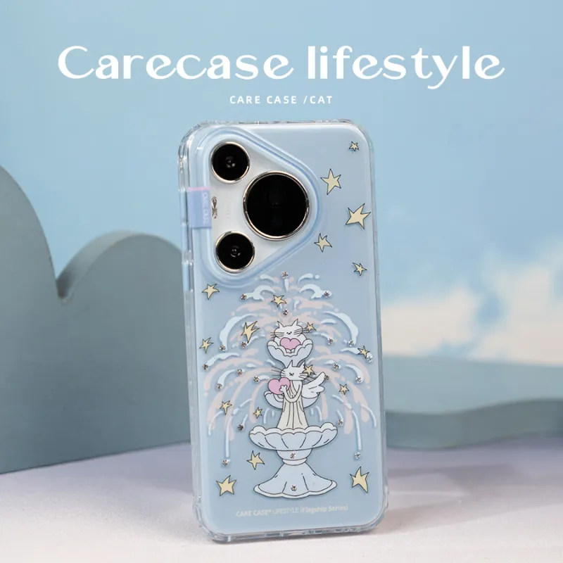 CARECASE TPU Material Original Design Angel Kitten Fountain Phone Cases Compatibility Huawei Mate60/Pura70-3