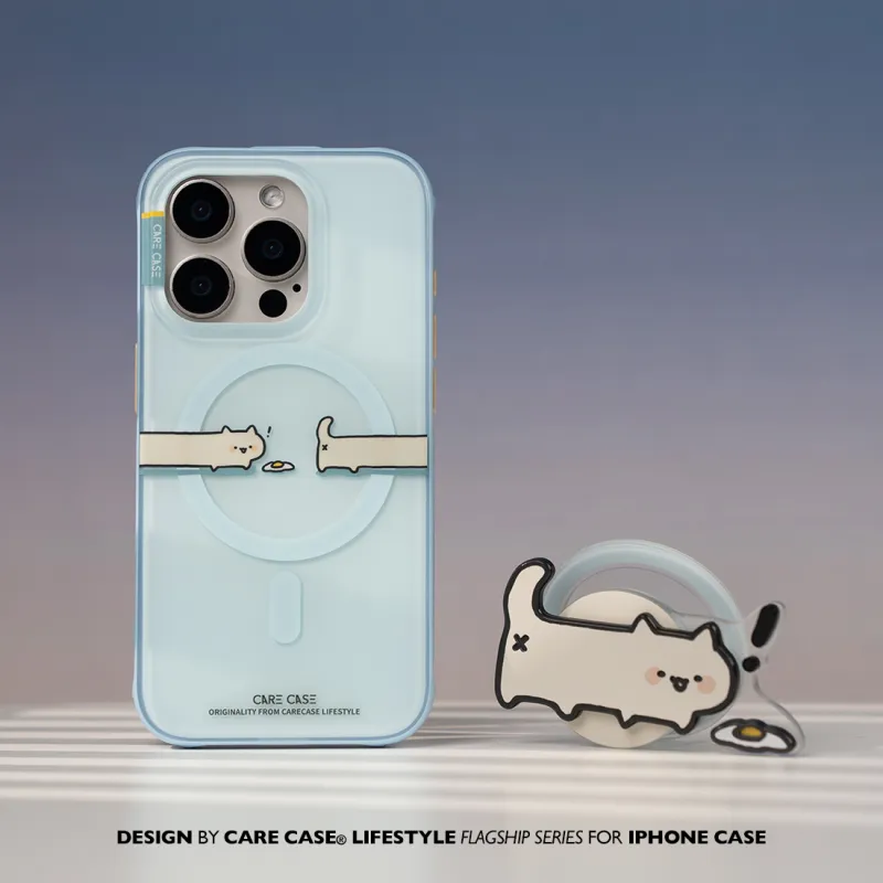 CARECASE TPU Material Blue Frame Curious Kitten Magnetic Phone Case Compatibility With Apple IPhone 16, 15, 14 Pro Max-3