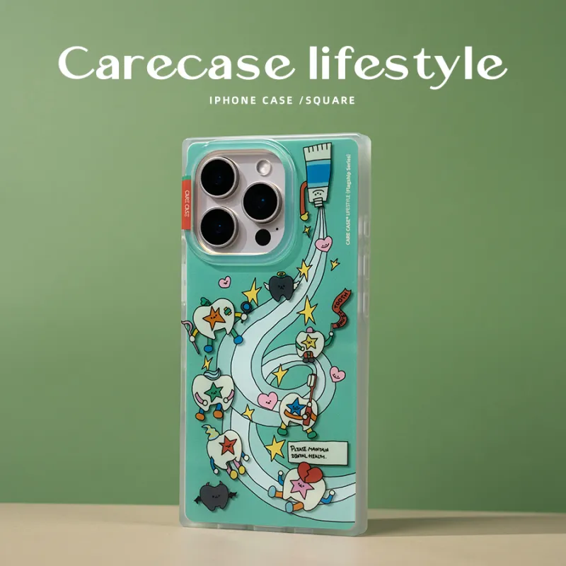 CARECASE TPU Material Healthy Teeth Illustration Square Phone Case Compatible With Apple IPhone 16/15/14 Pro Max-1