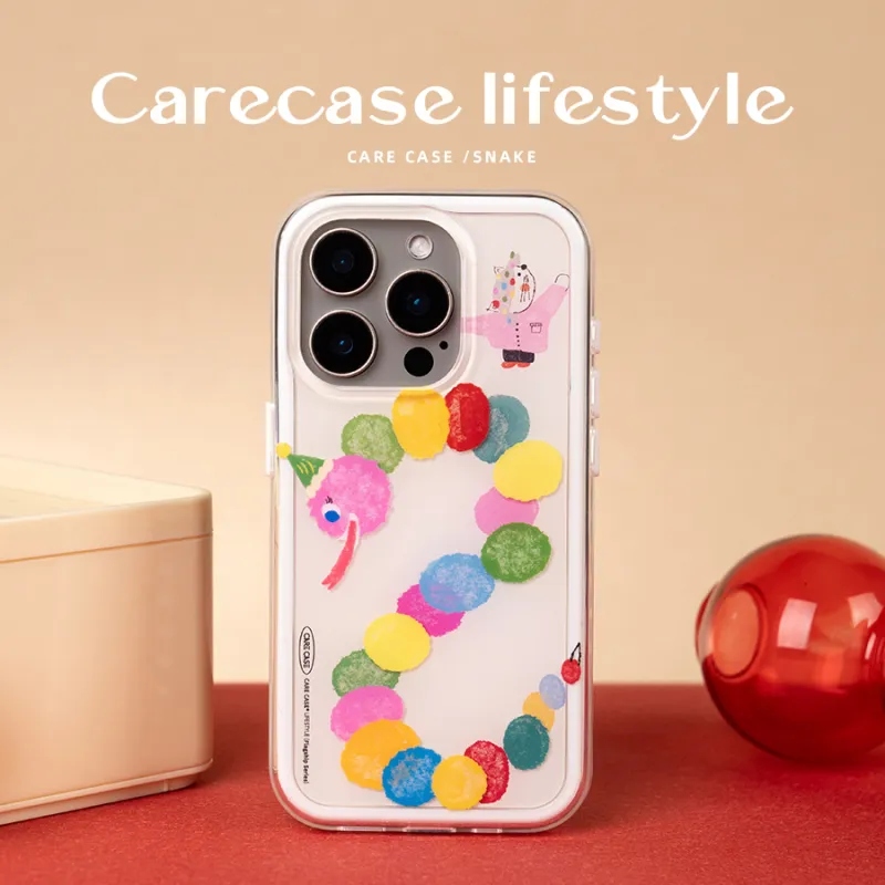 CARECASE TPU Material Snake Year Rainbow Polka Dot 2 in 1 Phone Case Compatibility With Apple IPhone 16 15 14 Pro Max-1