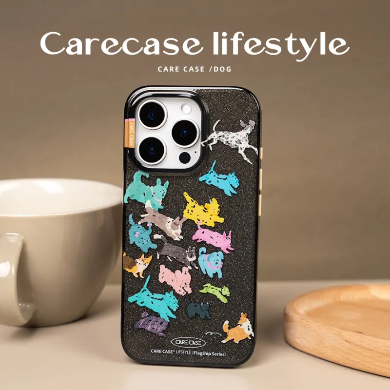 CARECASE TPU Material Running Puppy Transparent Black Phone Case Compatibility With Apple IPhone 16 15 14 Pro Max-1