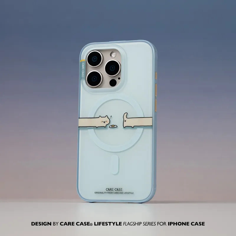 CARECASE TPU Material Blue Frame Curious Kitten Magnetic Phone Case Compatibility With Apple IPhone 16, 15, 14 Pro Max-1
