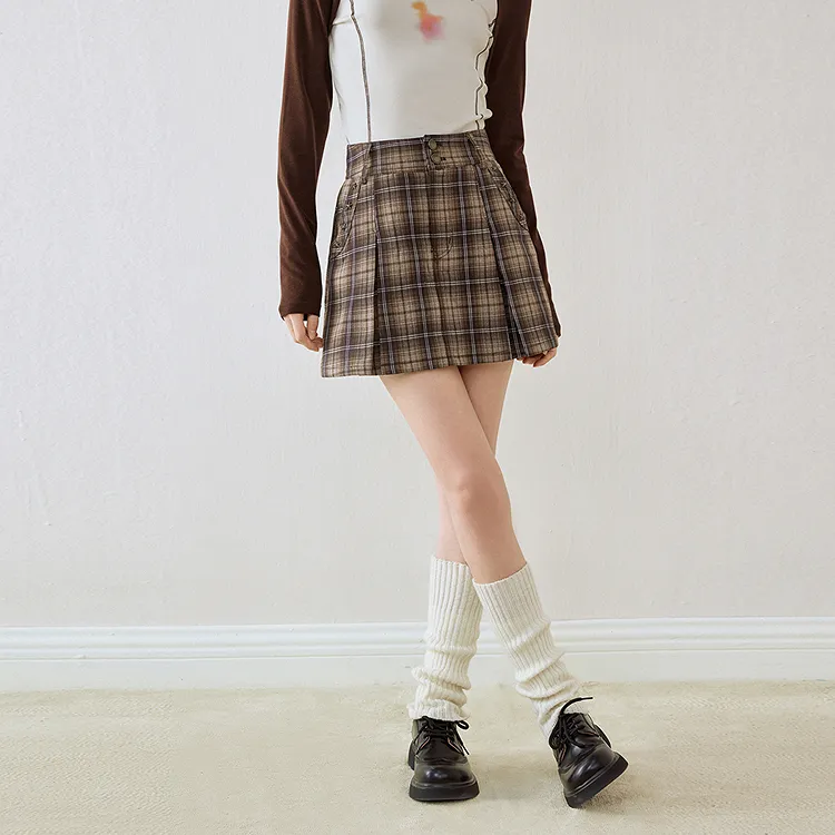 LEDIN Casual Short Skirts Women's Unisex Plaid-2