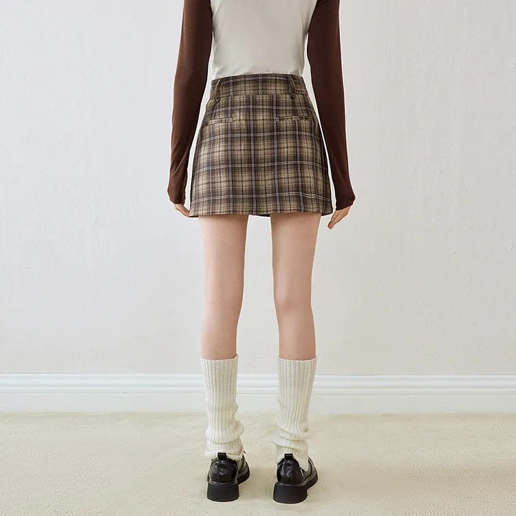 LEDIN Casual Short Skirts Women's Unisex Plaid-3
