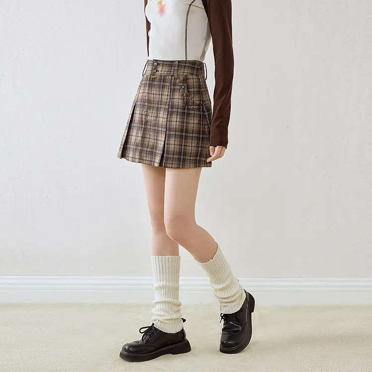 LEDIN Casual Short Skirts Women's Unisex Plaid-4